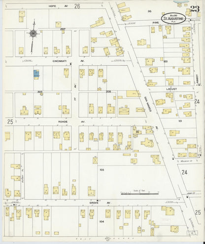 Sanborn Fire Insurance Map from Saint Augustine, Saint John's County, Florida (1910), Sheet #0023 - Historic Sanborn Fire Insurance Map Print, vintage old map wall art, antique decor, genealogy gift, Florida Florida map