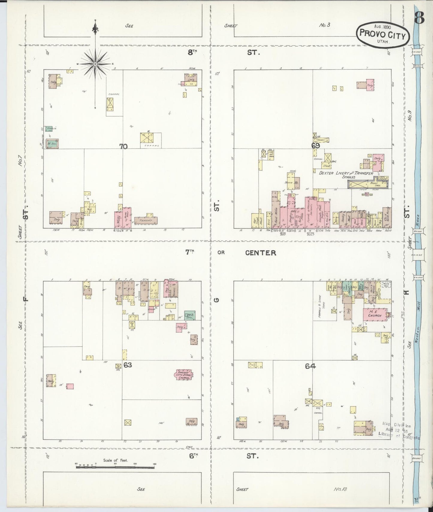 Sanborn Fire Insurance Map from Provo, Utah County, Utah (1890), Sheet #0008 - Complete Map Set gallery image, historic Sanborn map, vintage wall art, Provo Utah