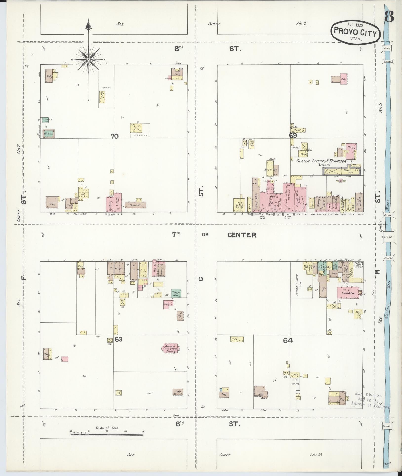Sanborn Fire Insurance Map from Provo, Utah County, Utah (1890), Sheet #0008 - Complete Map Set gallery image, historic Sanborn map, vintage wall art, Provo Utah