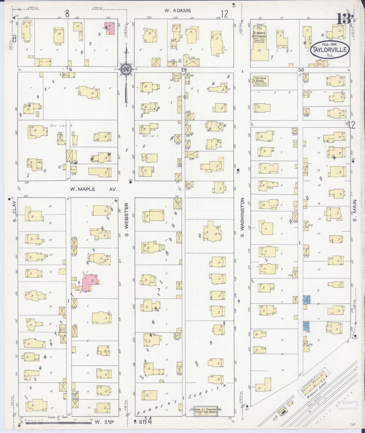 Sanborn Fire Insurance Map from Taylorville, Christian County, Illinois (1914), Sheet #0013 - Complete Map Set gallery image, historic Sanborn map, vintage wall art, Illinois Illinois