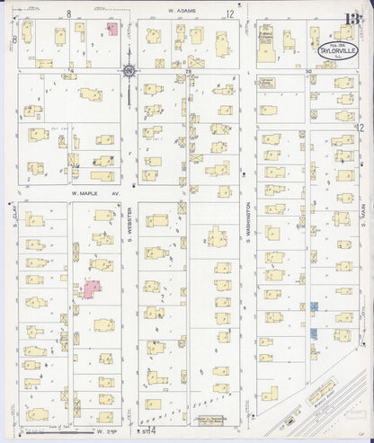Sanborn Fire Insurance Map from Taylorville, Christian County, Illinois (1914), Sheet #0013 - Complete Map Set gallery image, historic Sanborn map, vintage wall art, Illinois Illinois