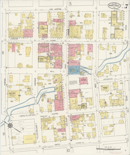 Sanborn Fire Insurance Map from Martinez, Contra Costa County, California (1920), Sheet #0007 - Historic Sanborn Fire Insurance Map Print, vintage old map wall art, antique decor, genealogy gift, California California map