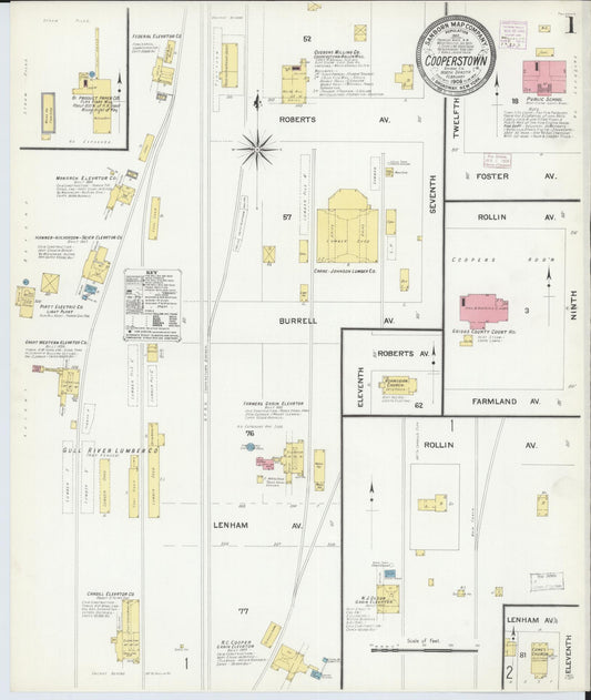 Sanborn Fire Insurance Map from Cooperstown, Griggs County, North Dakota (1908), Sheet #0001 - Complete Map Set gallery image, historic Sanborn map, vintage wall art, North Dakota North Dakota