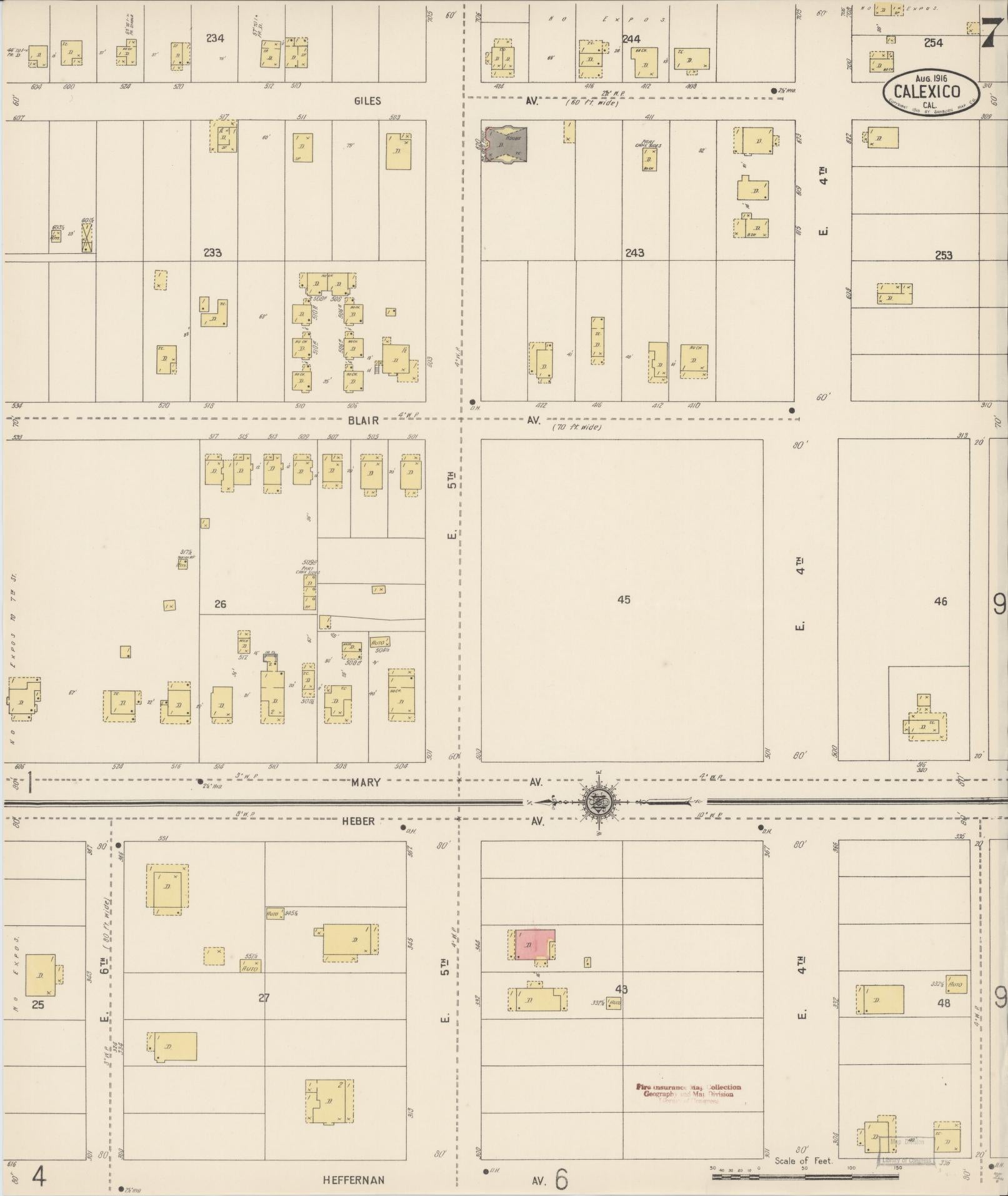 Sanborn Fire Insurance Map from Calexico, Imperial County, California (1916), Sheet #0007 - Complete Map Set gallery image, historic Sanborn map, vintage wall art, California California