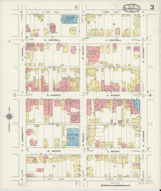 Sanborn Fire Insurance Map from Blairsville, Indiana County, Pennsylvania (1915), Sheet #0003 - Historic Sanborn Fire Insurance Map Print, vintage old map wall art, antique decor, genealogy gift, Pennsylvania Pennsylvania map