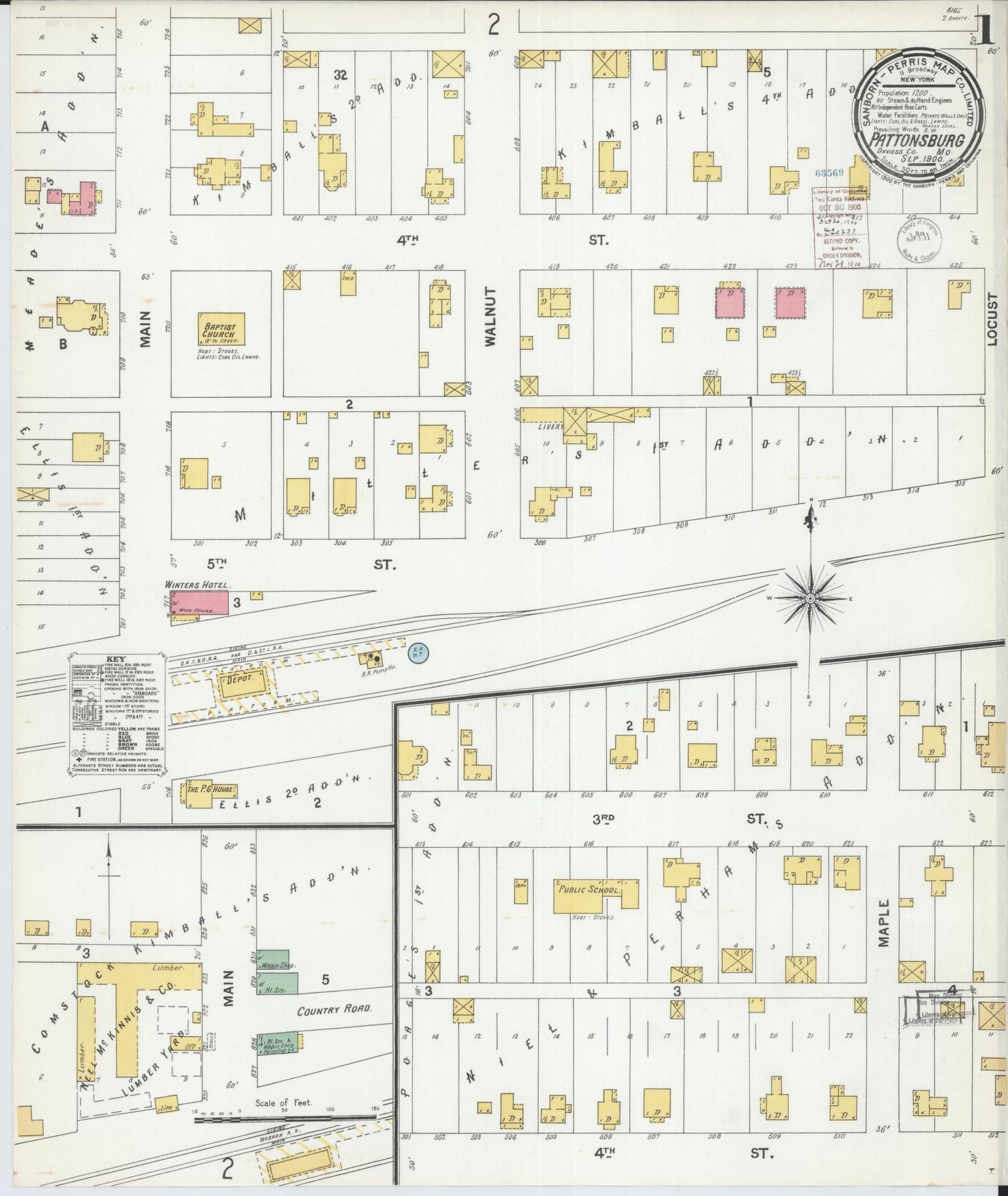 Sanborn Fire Insurance Map from Pattonsburg, Daviess County, Missouri. (1900) – Historic Sanborn Fire Insurance Map Print