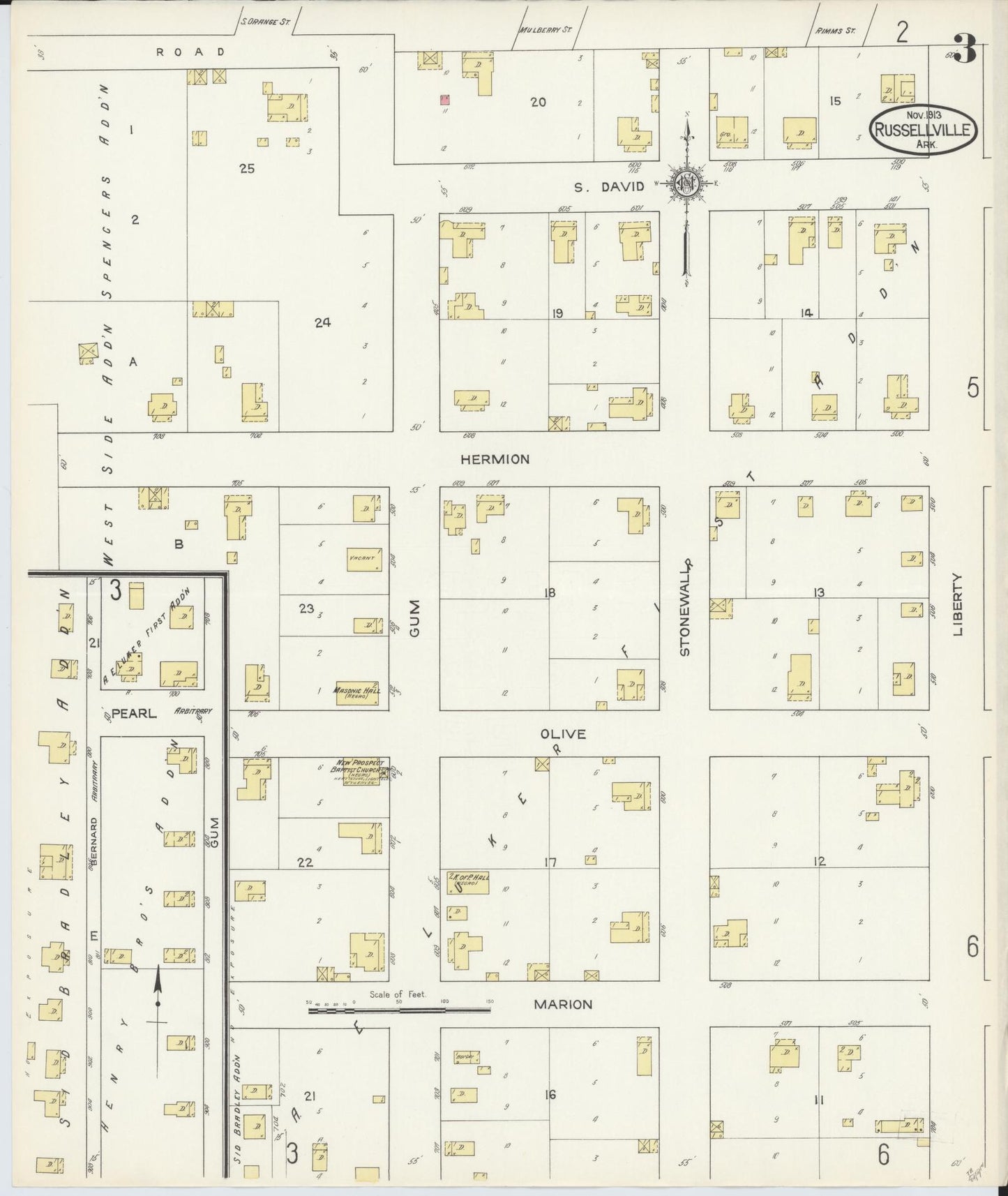 Sanborn Fire Insurance Map from Russellville, Pope County, Arkansas (1913), Sheet #0003 - Historic Sanborn Fire Insurance Map Print, vintage old map wall art, antique decor, genealogy gift, Arkansas Arkansas map