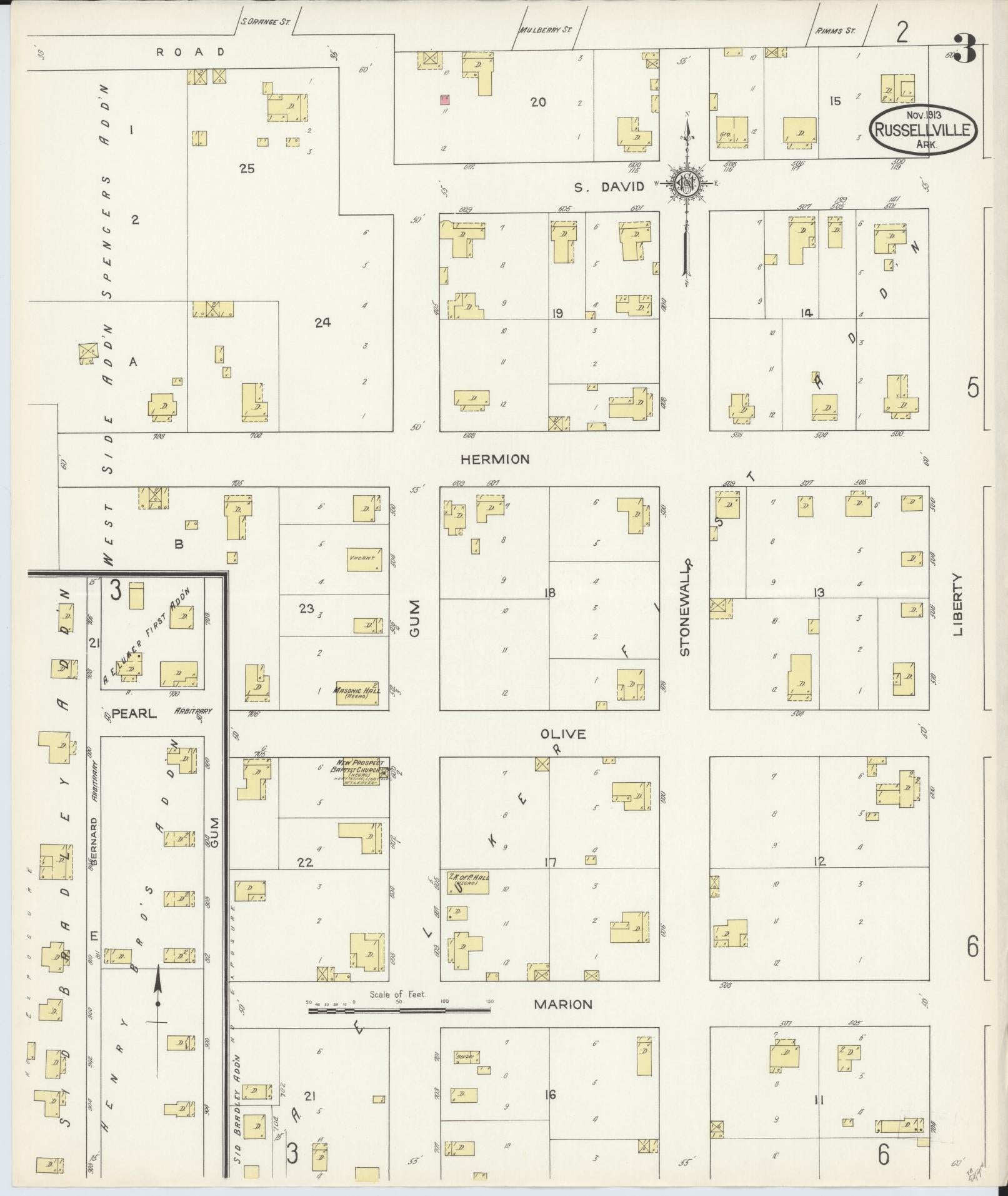 Sanborn Fire Insurance Map from Russellville, Pope County, Arkansas (1913), Sheet #0003 - Historic Sanborn Fire Insurance Map Print, vintage old map wall art, antique decor, genealogy gift, Arkansas Arkansas map