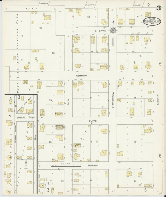 Sanborn Fire Insurance Map from Russellville, Pope County, Arkansas (1913), Sheet #0003 - Historic Sanborn Fire Insurance Map Print, vintage old map wall art, antique decor, genealogy gift, Arkansas Arkansas map