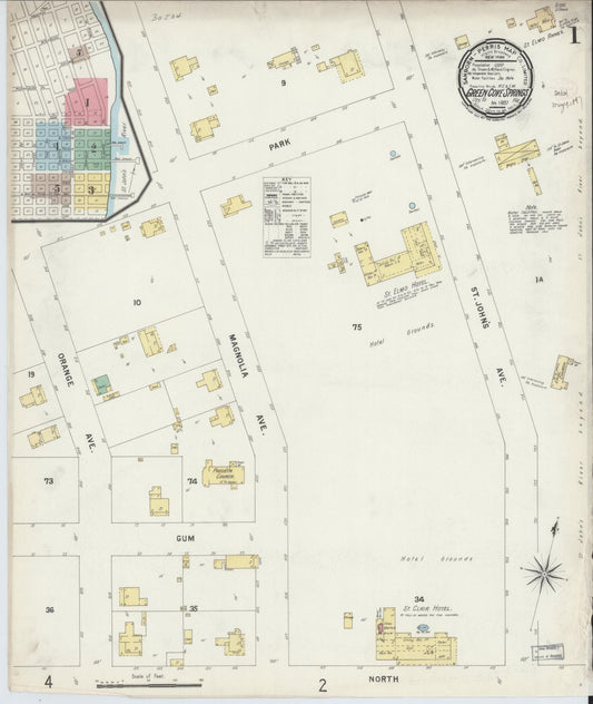 Sanborn Fire Insurance Map from Green Cove Springs, Clay County, Florida (1897), Sheet #0001 - Historic Sanborn Fire Insurance Map Print, vintage old map wall art, antique decor, genealogy gift, Florida Florida map
