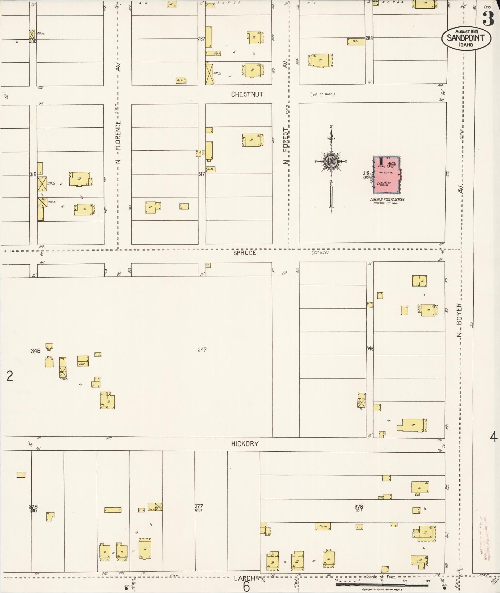 Sanborn Fire Insurance Map from Sandpoint, Bonner County, Idaho (1921), Sheet #0003 - Historic Sanborn Fire Insurance Map Print, vintage old map wall art, antique decor, genealogy gift, Idaho Idaho map