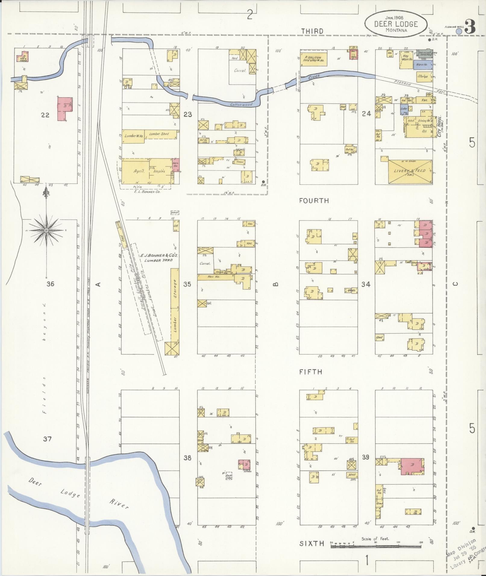 Sanborn Fire Insurance Map from Deer Lodge, Powell County, Montana (1908), Sheet #0003 - Historic Sanborn Fire Insurance Map Print, vintage old map wall art, antique decor, genealogy gift, Montana Montana map