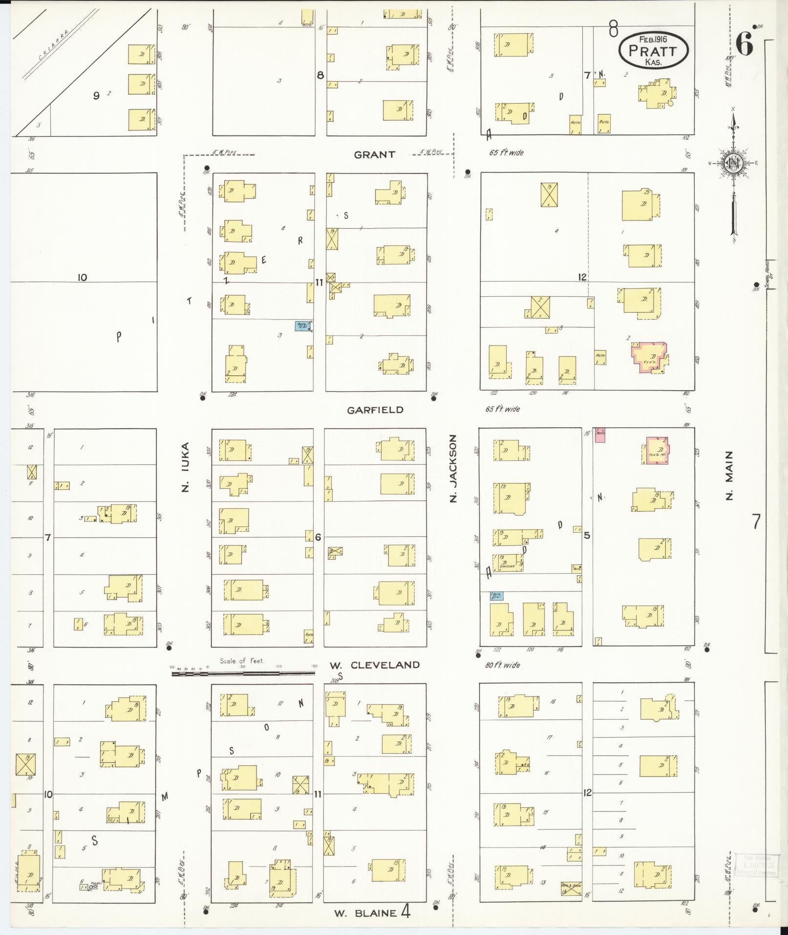 Sanborn Fire Insurance Map from Pratt, Pratt County, Kansas (1916), Sheet #0006 - Complete Map Set gallery image, historic Sanborn map, vintage wall art, Kansas Kansas