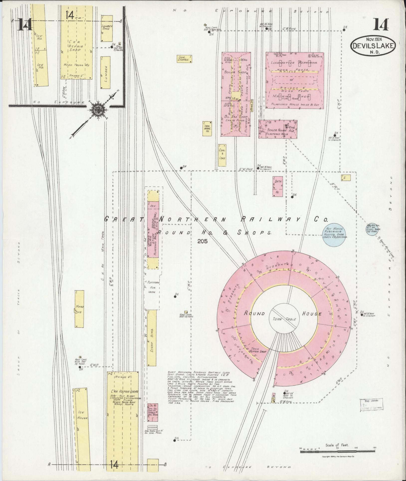 Sanborn Fire Insurance Map from Devils Lake, Ramsey County, North Dakota (1924), Sheet #0014 - Historic Sanborn Fire Insurance Map Print, vintage old map wall art, antique decor, genealogy gift, North Dakota North Dakota map