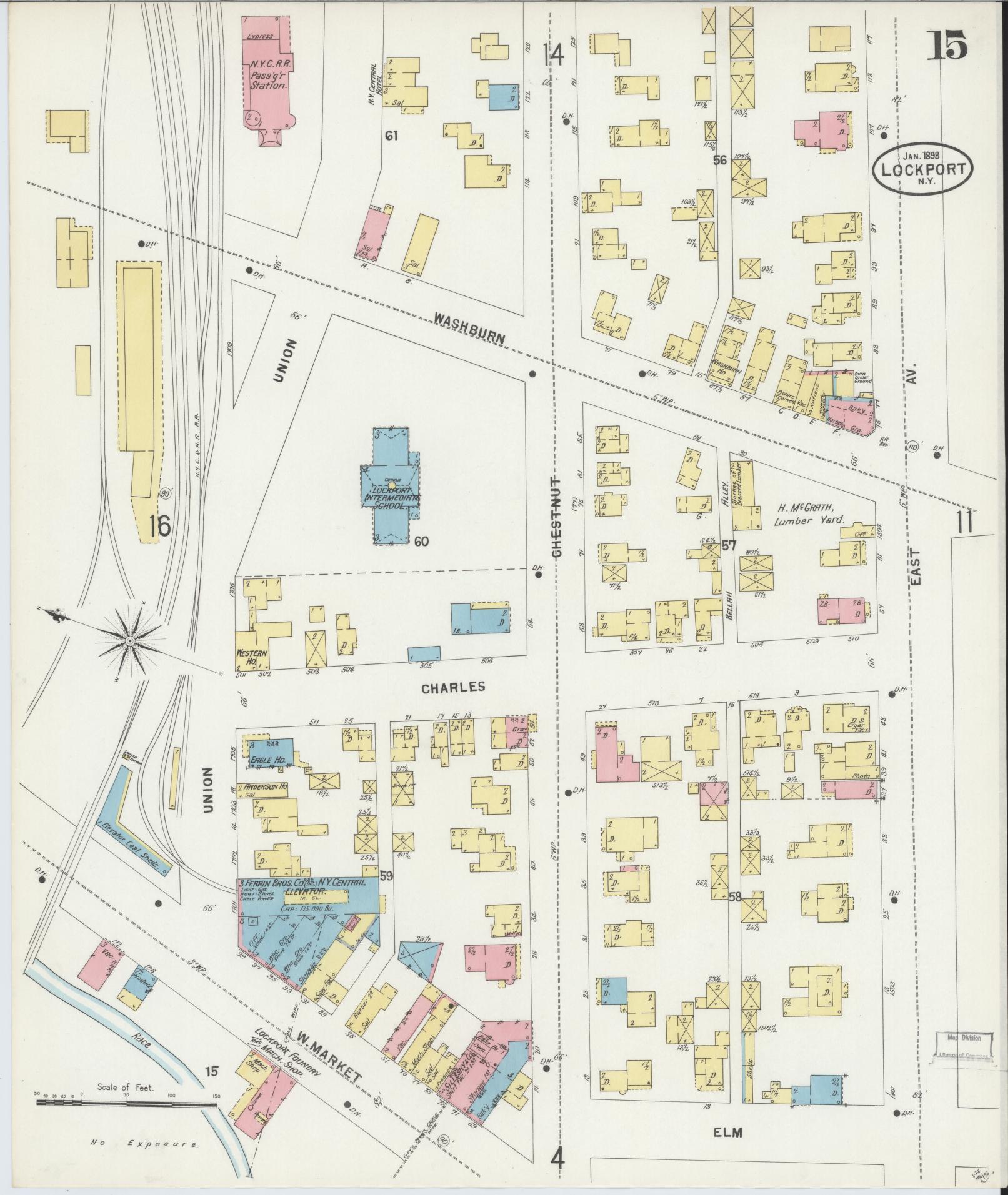 Sanborn Fire Insurance Map from Lockport, Niagara County, New York (1898), Sheet #0015 - Complete Map Set gallery image, historic Sanborn map, vintage wall art, New York New York
