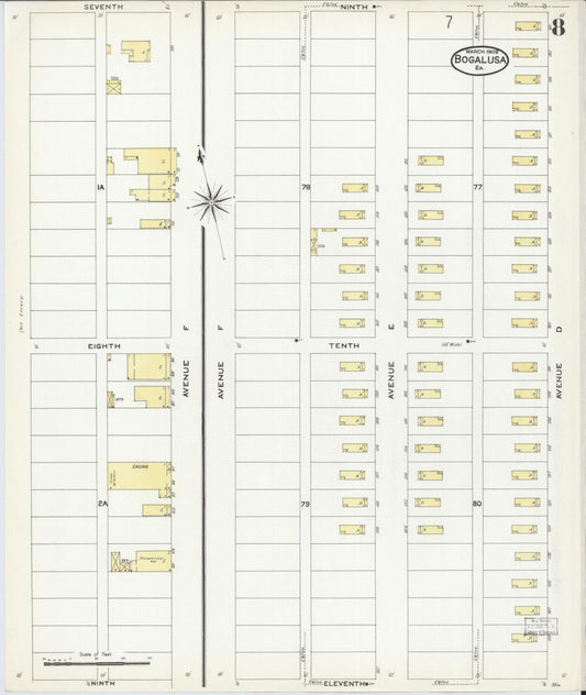 Sanborn Fire Insurance Map from Bogalusa, Washington Parish, Louisiana (1908), Sheet #0008 - Historic Sanborn Fire Insurance Map Print, vintage old map wall art, antique decor, genealogy gift, Louisiana Louisiana map