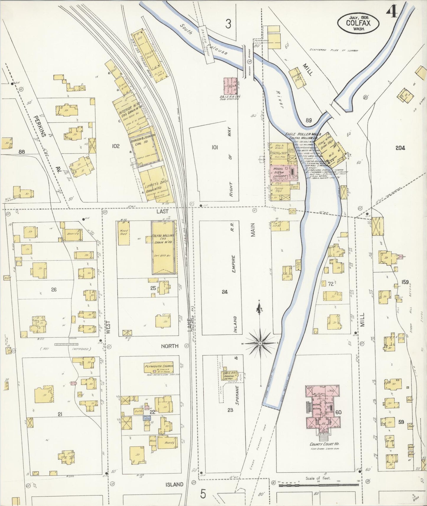 Sanborn Fire Insurance Map from Colfax, Whitman County, Washington (1908), Sheet #0004 - Complete Map Set gallery image, historic Sanborn map, vintage wall art, Washington Washington