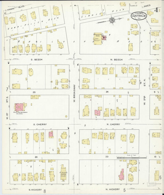 Sanborn Fire Insurance Map from Centralia, Marion, Clinton, Jefferson, and Washington Counties, Illinois (1916), Sheet #0004 - Historic Sanborn Fire Insurance Map Print, vintage old map wall art, antique decor, genealogy gift, Illinois Illinois map