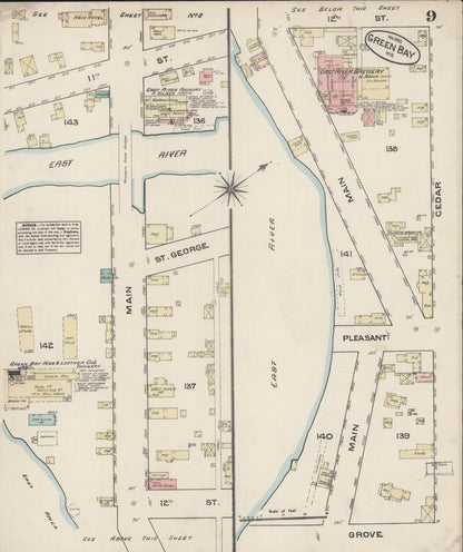 Sanborn Fire Insurance Map from Green Bay, Brown County, Wisconsin (1883), Sheet #0009 - Complete Map Set gallery image, historic Sanborn map, vintage wall art, Wisconsin Wisconsin