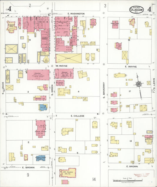 Sanborn Fire Insurance Map from Glasgow, Barren County, Kentucky (1923), Sheet #0004 - Historic Sanborn Fire Insurance Map Print, vintage old map wall art, antique decor, genealogy gift, Kentucky Kentucky map