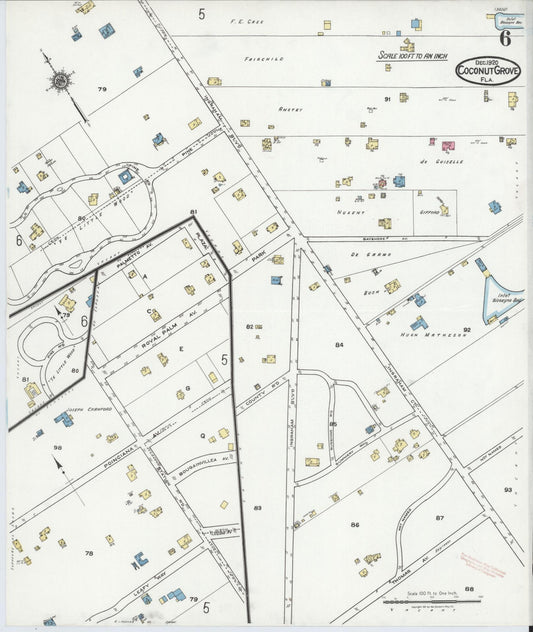Sanborn Fire Insurance Map from Coconut Grove, Dade County, Florida (1920), Sheet #0006 - Historic Sanborn Fire Insurance Map Print, vintage old map wall art, antique decor, genealogy gift, Florida Florida map