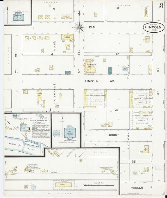Sanborn Fire Insurance Map from Lincoln, Lincoln County, Kansas (1887), Sheet #0003 - Historic Sanborn Fire Insurance Map Print, vintage old map wall art, antique decor, genealogy gift, Kansas Kansas map