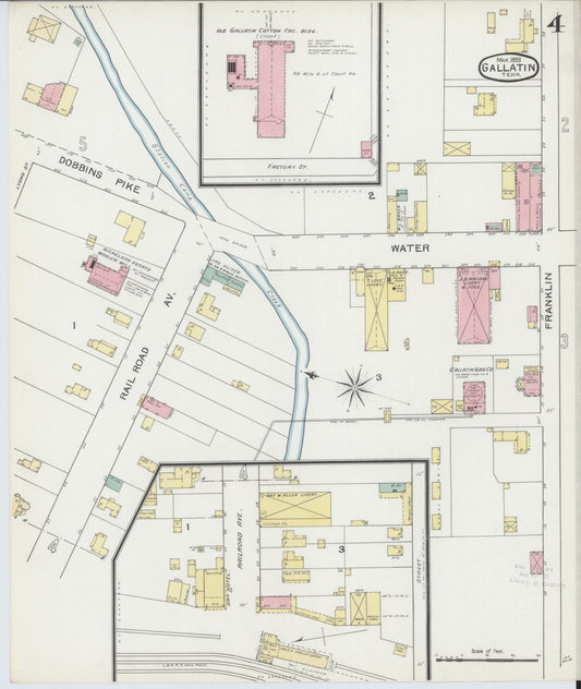 Sanborn Fire Insurance Map from Gallatin, Sumner County, Tennessee (1893), Sheet #0004 - Historic Sanborn Fire Insurance Map Print, vintage old map wall art, antique decor, genealogy gift, Tennessee Tennessee map