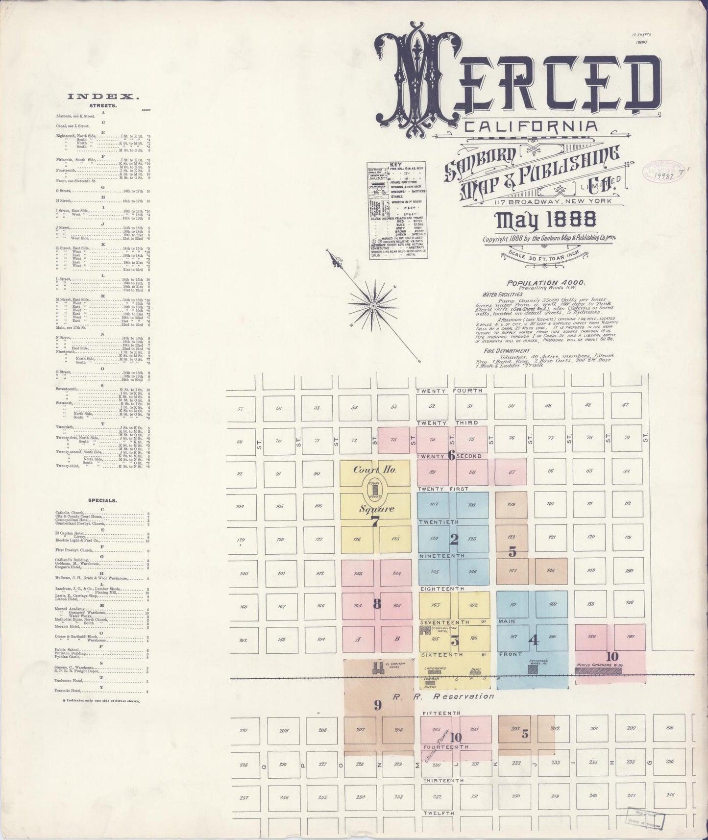 Sanborn Fire Insurance Map from Merced, Merced County, California (1888), Sheet #0001 - Historic Sanborn Fire Insurance Map Print, vintage old map wall art, antique decor, genealogy gift, California California map
