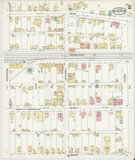 Sanborn Fire Insurance Map from Mount Union, Huntingdon County, Pennsylvania (1904), Sheet #0002 - Historic Sanborn Fire Insurance Map Print, vintage old map wall art, antique decor, genealogy gift, Pennsylvania Pennsylvania map