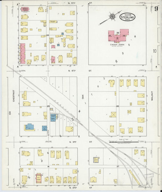 Sanborn Fire Insurance Map from Sterling, Logan County, Colorado (1918), Sheet #0009 - Historic Sanborn Fire Insurance Map Print, vintage old map wall art, antique decor, genealogy gift, Colorado Colorado map