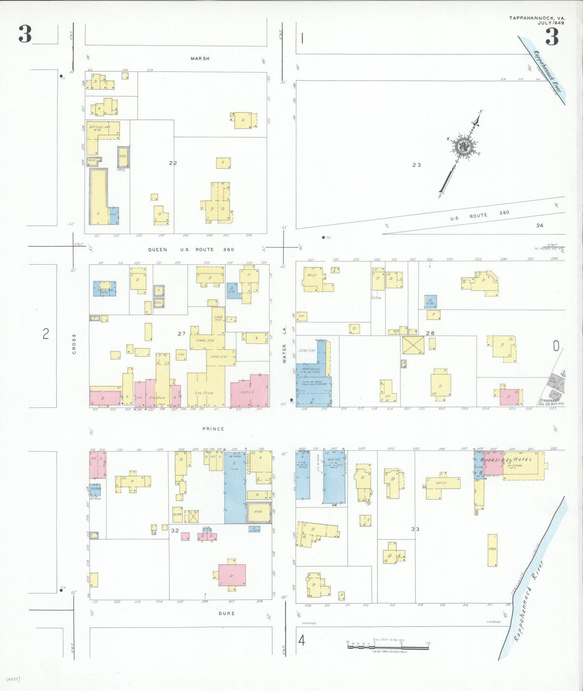 Sanborn Fire Insurance Map from Tappahannock, Essex County, Virginia (1949), Sheet #0003 - Complete Map Set gallery image, historic Sanborn map, vintage wall art, Virginia Virginia