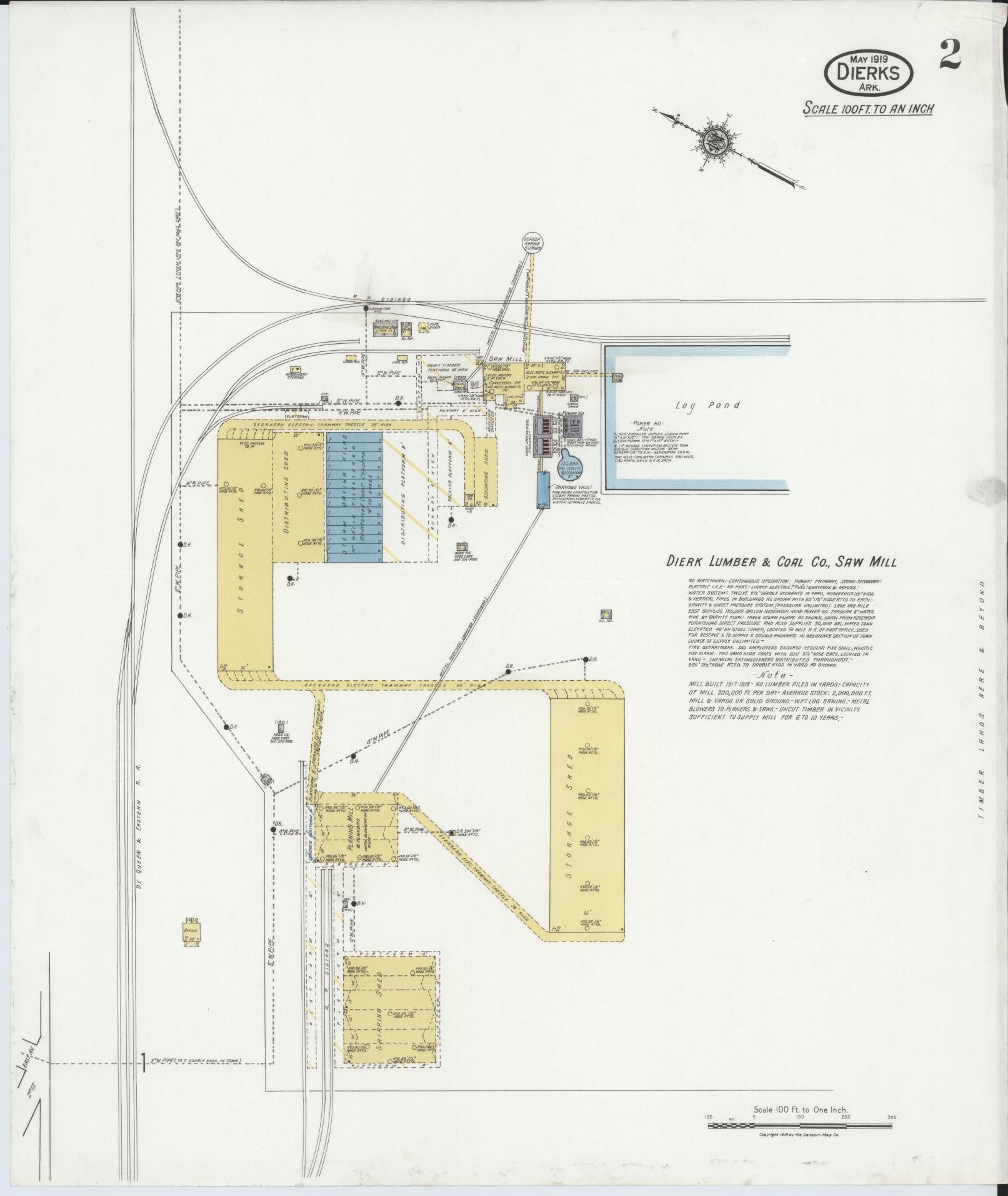Sanborn Fire Insurance Map from Dierks, Howard County, Arkansas (1919), Sheet #0002 - Historic Sanborn Fire Insurance Map Print, vintage old map wall art, antique decor, genealogy gift, Arkansas Arkansas map