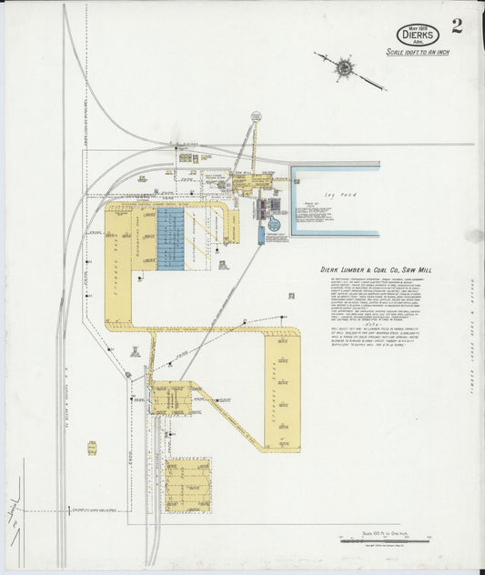Sanborn Fire Insurance Map from Dierks, Howard County, Arkansas (1919), Sheet #0002 - Historic Sanborn Fire Insurance Map Print, vintage old map wall art, antique decor, genealogy gift, Arkansas Arkansas map