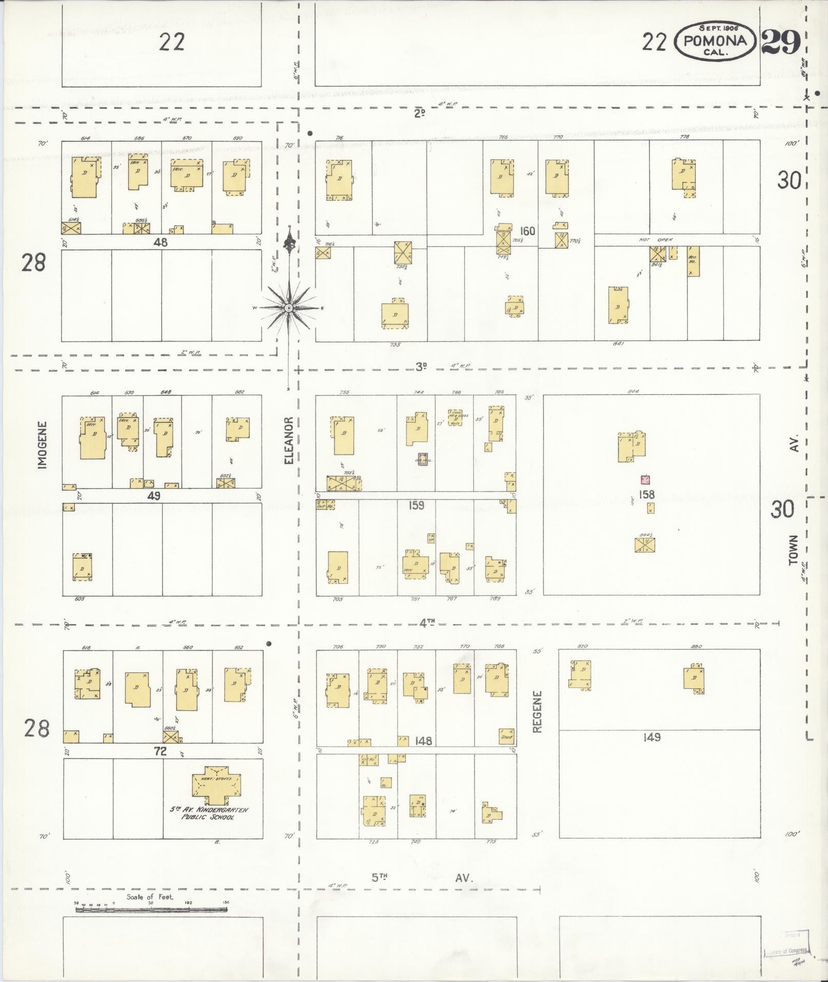 Sanborn Fire Insurance Map from Pomona, Los Angeles County, California (1906), Sheet #0029 - Complete Map Set gallery image, historic Sanborn map, vintage wall art, California California