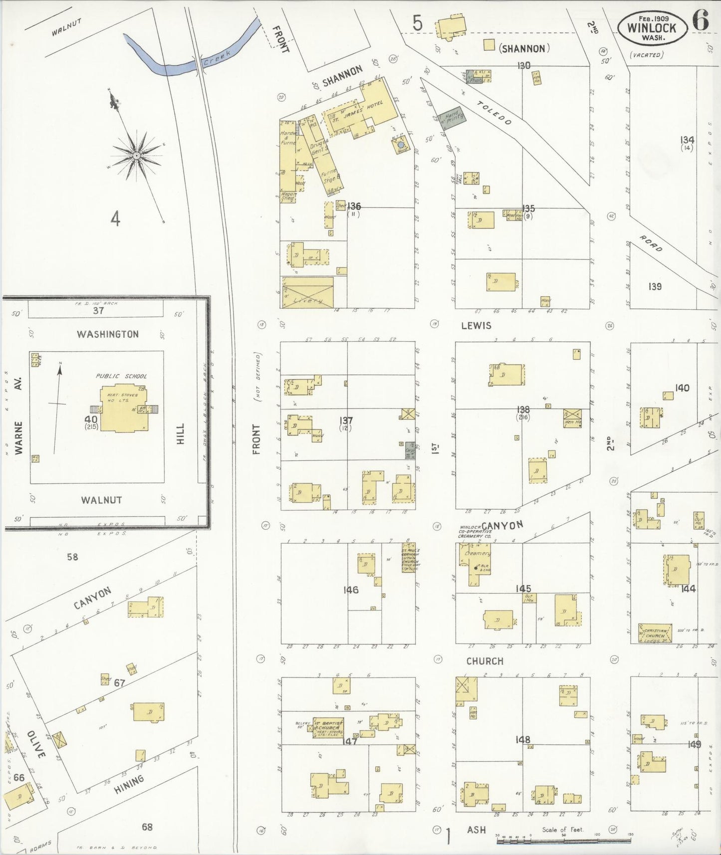 Sanborn Fire Insurance Map from Winlock, Lewis County, Washington (1909), Sheet #0006 - Complete Map Set gallery image, historic Sanborn map, vintage wall art, Washington Washington
