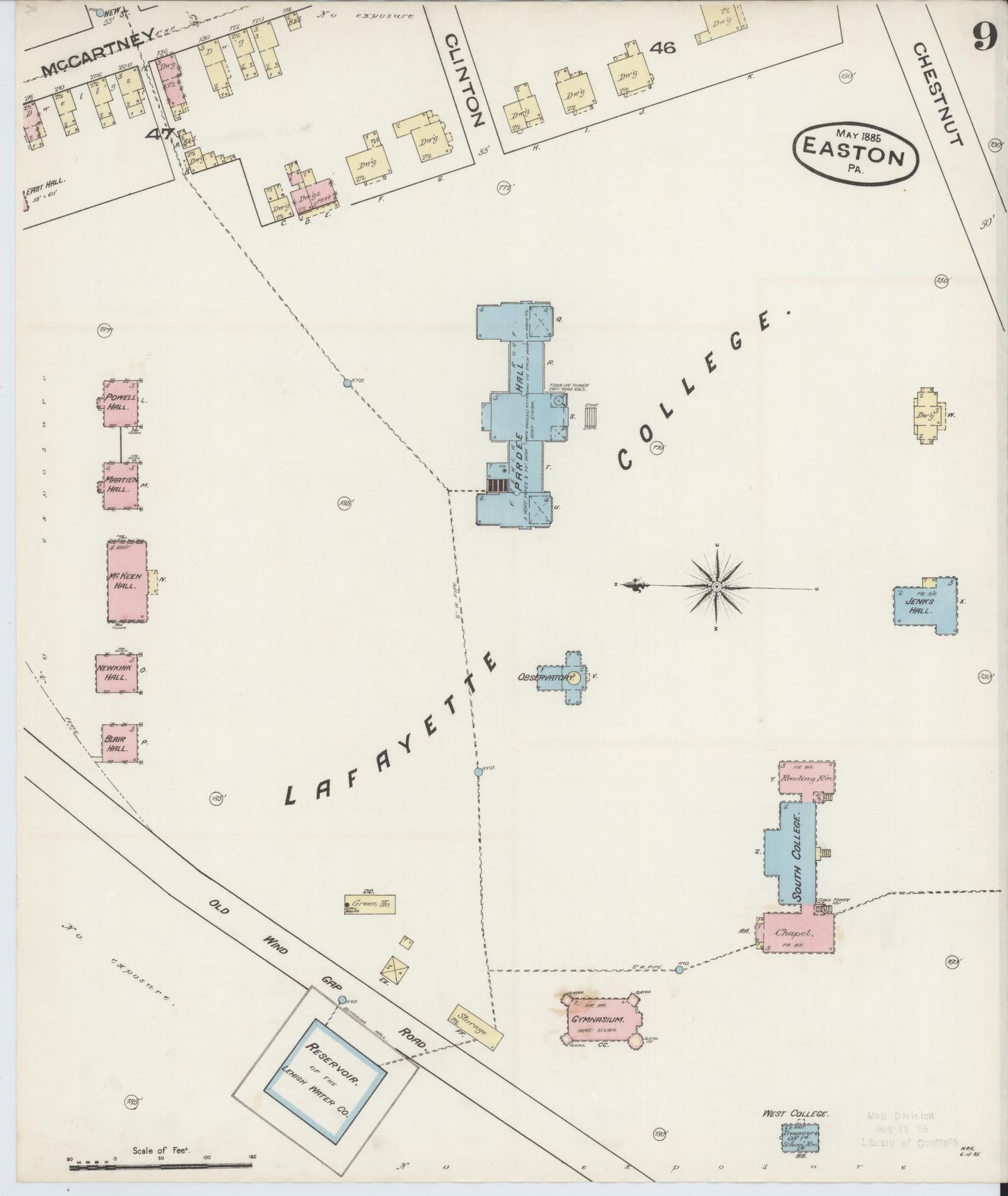 Sanborn Fire Insurance Map from Easton, Northampton County, Pennsylvania (1885), Sheet #0009 - Historic Sanborn Fire Insurance Map Print, vintage old map wall art, antique decor, genealogy gift, Pennsylvania Pennsylvania map