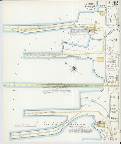 Sanborn Fire Insurance Map from Ashland, Ashland County, Wisconsin (1901), Sheet #0032 - Historic Sanborn Fire Insurance Map Print, vintage old map wall art, antique decor, genealogy gift, Wisconsin Wisconsin map