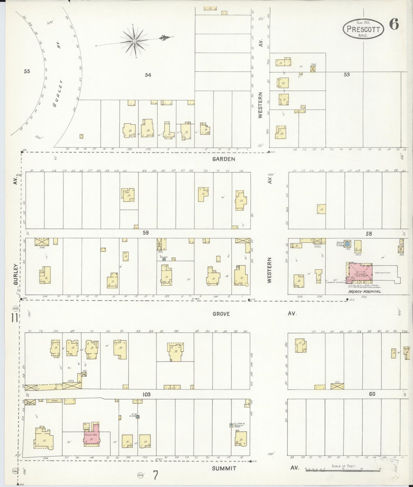 Sanborn Fire Insurance Map from Prescott, Yavapai County, Arizona (1901), Sheet #0006 - Complete Map Set gallery image, historic Sanborn map, vintage wall art, Arizona Arizona