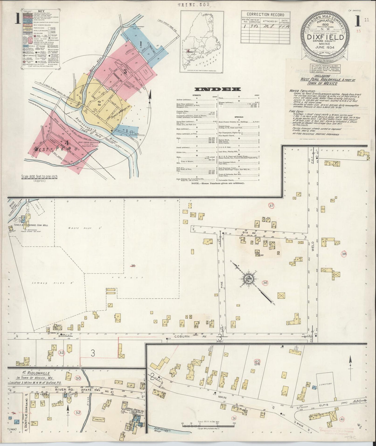 Sanborn Fire Insurance Map from Dixfield, Oxford County, Maine (1942), Sheet #0001 - Complete Map Set gallery image, historic Sanborn map, vintage wall art, Maine Maine