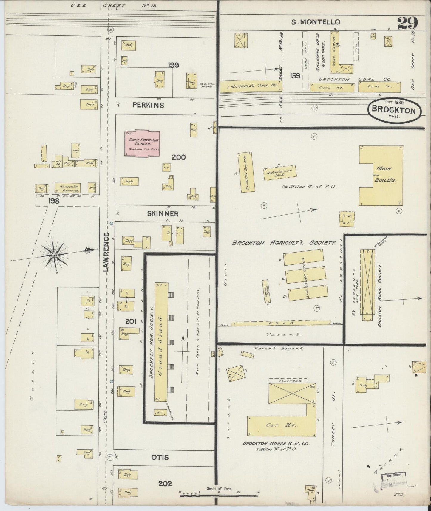 Sanborn Fire Insurance Map from Brockton, Plymouth County, Massachusetts (1889), Sheet #0029 - Historic Sanborn Fire Insurance Map Print, vintage old map wall art, antique decor, genealogy gift, Massachusetts Massachusetts map