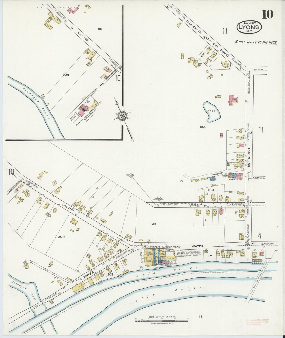 Sanborn Fire Insurance Map from Lyons, Wayne County, New York (1917), Sheet #0010 - Complete Map Set gallery image, historic Sanborn map, vintage wall art, New York New York