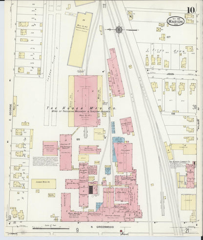 Sanborn Fire Insurance Map from Marion, Marion County, Ohio (1914), Sheet #0010 - Historic Sanborn Fire Insurance Map Print, vintage old map wall art, antique decor, genealogy gift, Ohio Ohio map