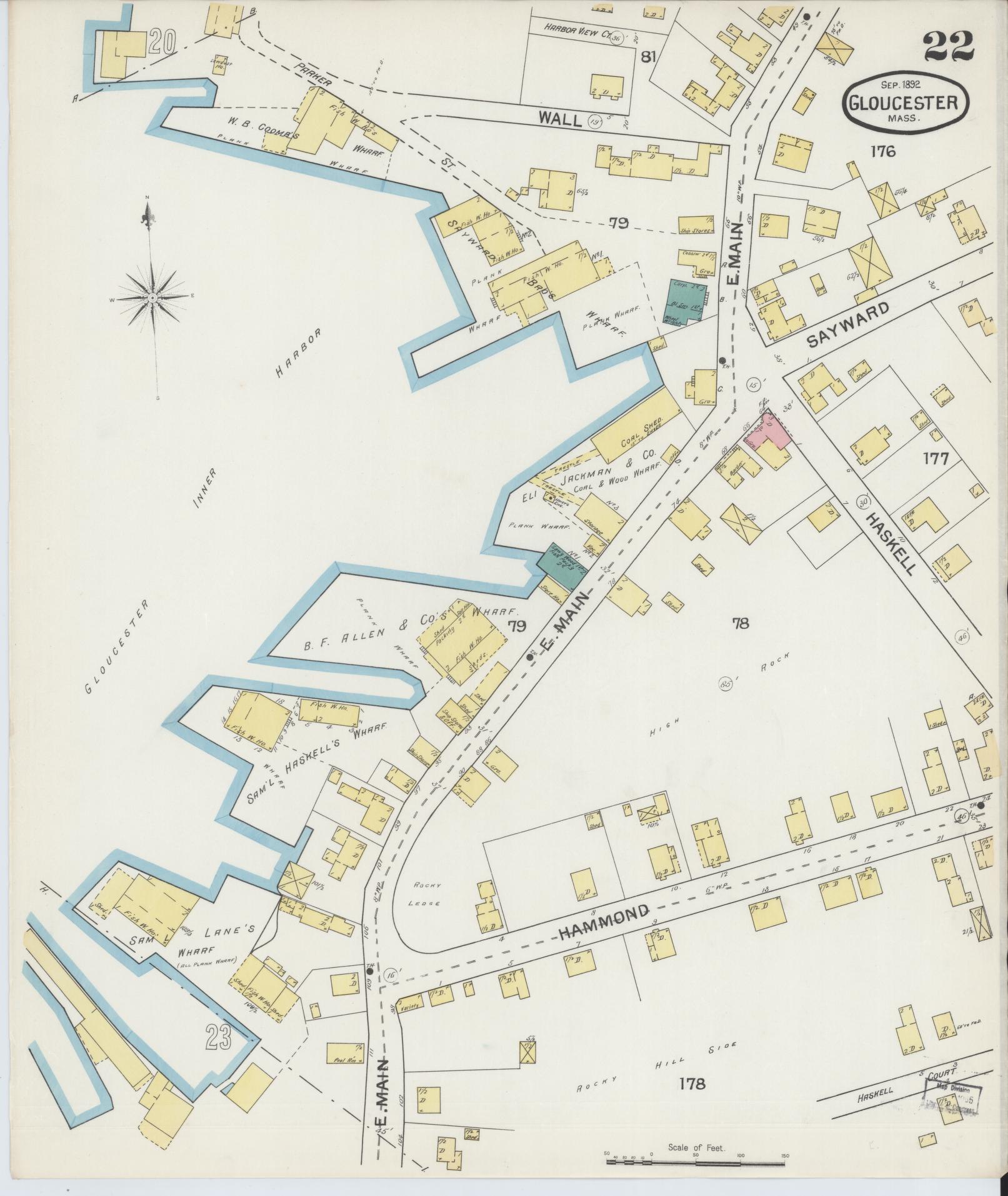 Sanborn Fire Insurance Map from Gloucester, Essex County, Massachusetts (1892), Sheet #0022 - Complete Map Set gallery image, historic Sanborn map, vintage wall art, Massachusetts Massachusetts