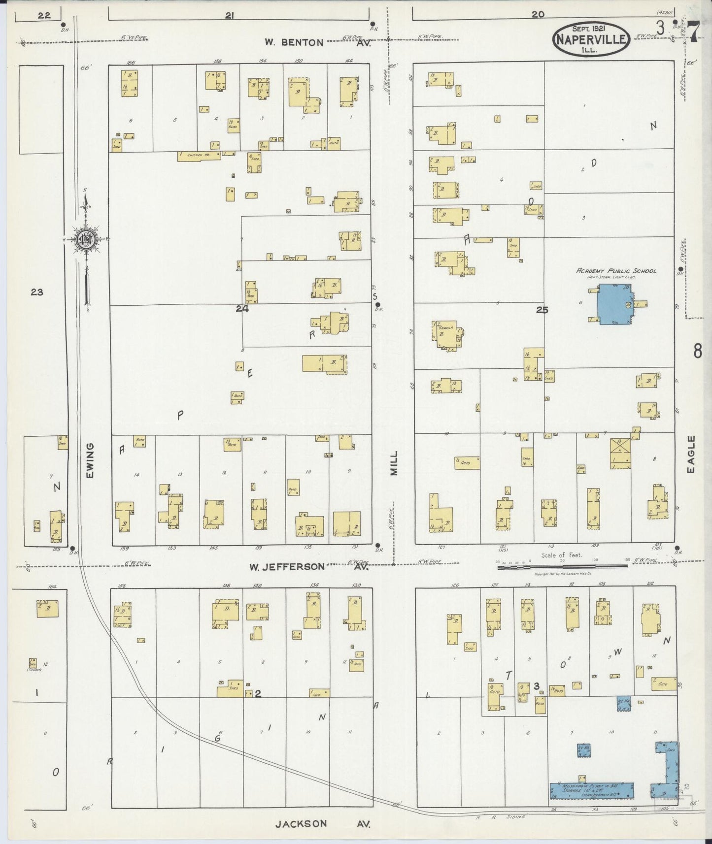 Sanborn Fire Insurance Map from Naperville, Du Page County, Illinois (1921), Sheet #0007 - Complete Map Set gallery image, historic Sanborn map, vintage wall art, Illinois Illinois