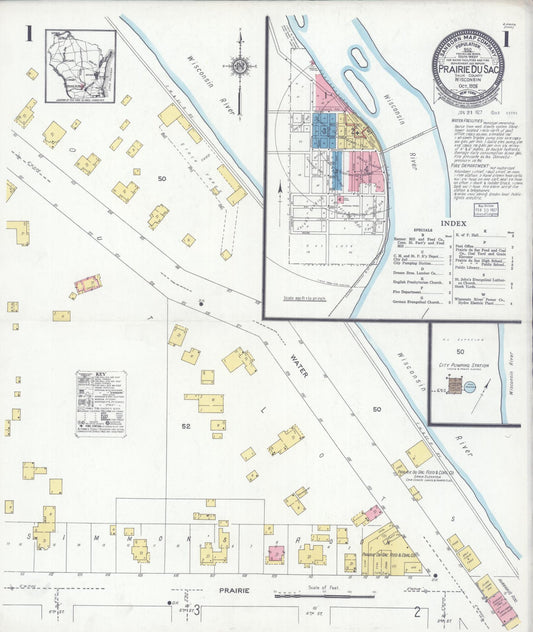 Sanborn Fire Insurance Map from Prairie du Sac, Sauk County, Wisconsin (1926), Sheet #0001 - Historic Sanborn Fire Insurance Map Print, vintage old map wall art, antique decor, genealogy gift, Wisconsin Wisconsin map