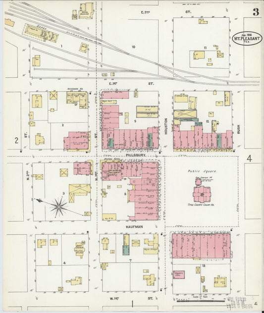 Sanborn Fire Insurance Map from Mount Pleasant, Titus County, Texas (1906), Sheet #0003 - Historic Sanborn Fire Insurance Map Print, vintage old map wall art, antique decor, genealogy gift, Texas Texas map