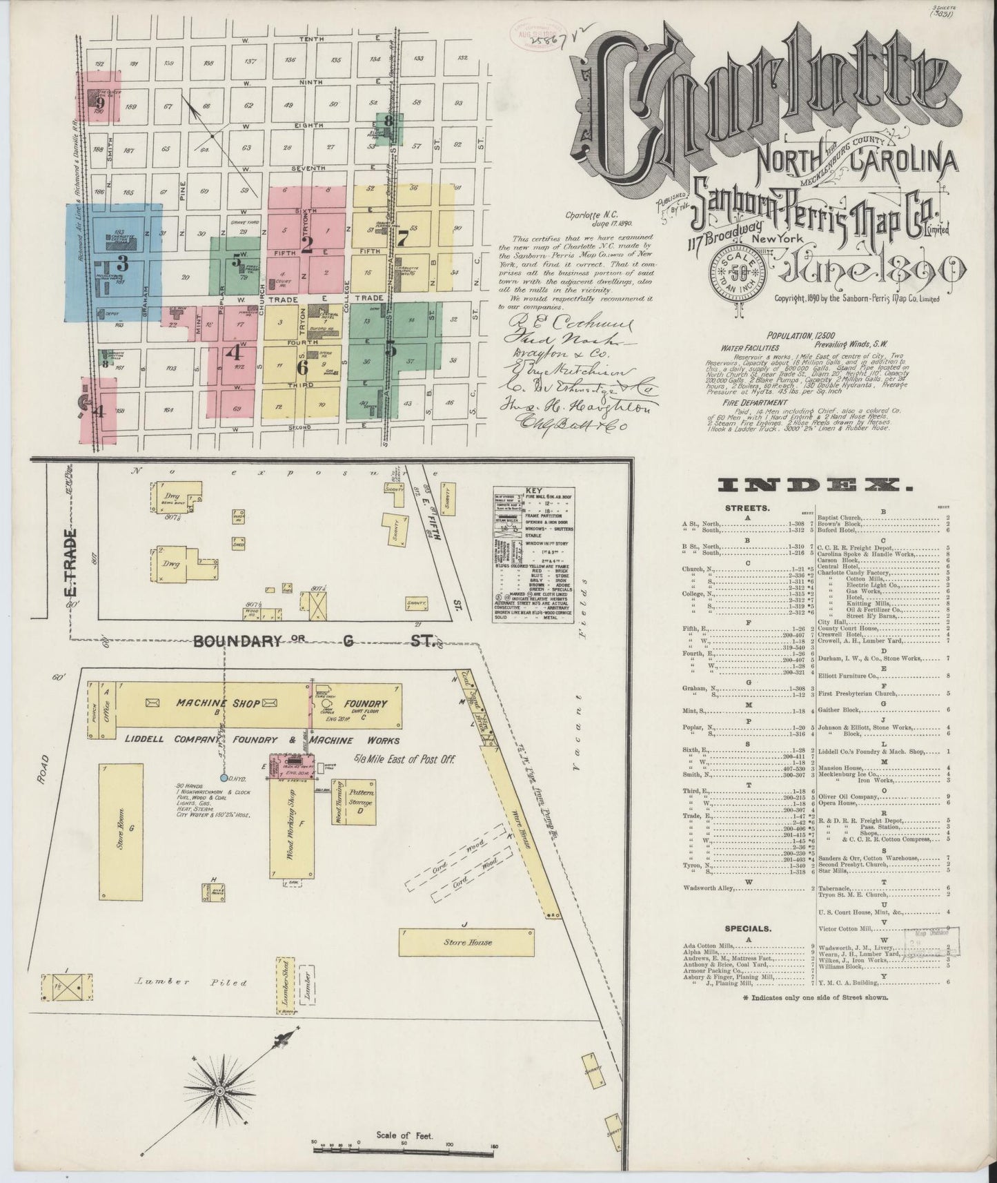 Sanborn Fire Insurance Map from Charlotte, Mecklenburg County, North Carolina (1890), Sheet #0001 - Historic Sanborn Fire Insurance Map Print, vintage old map wall art, antique decor, genealogy gift, North Carolina North Carolina map
