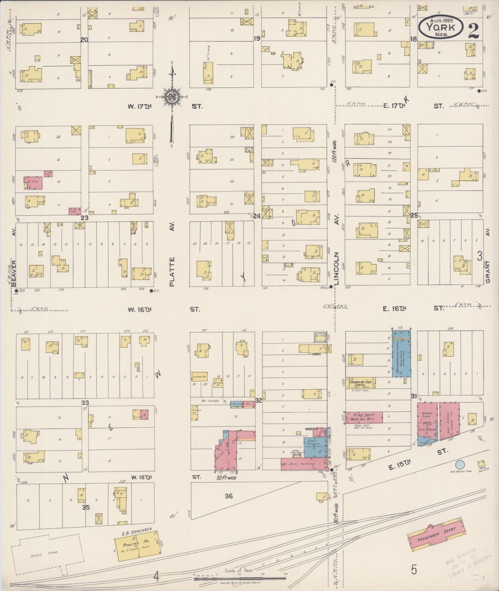 Sanborn Fire Insurance Map from York, York County, Nebraska (1922), Sheet #0002 - Complete Map Set gallery image, historic Sanborn map, vintage wall art, Nebraska Nebraska
