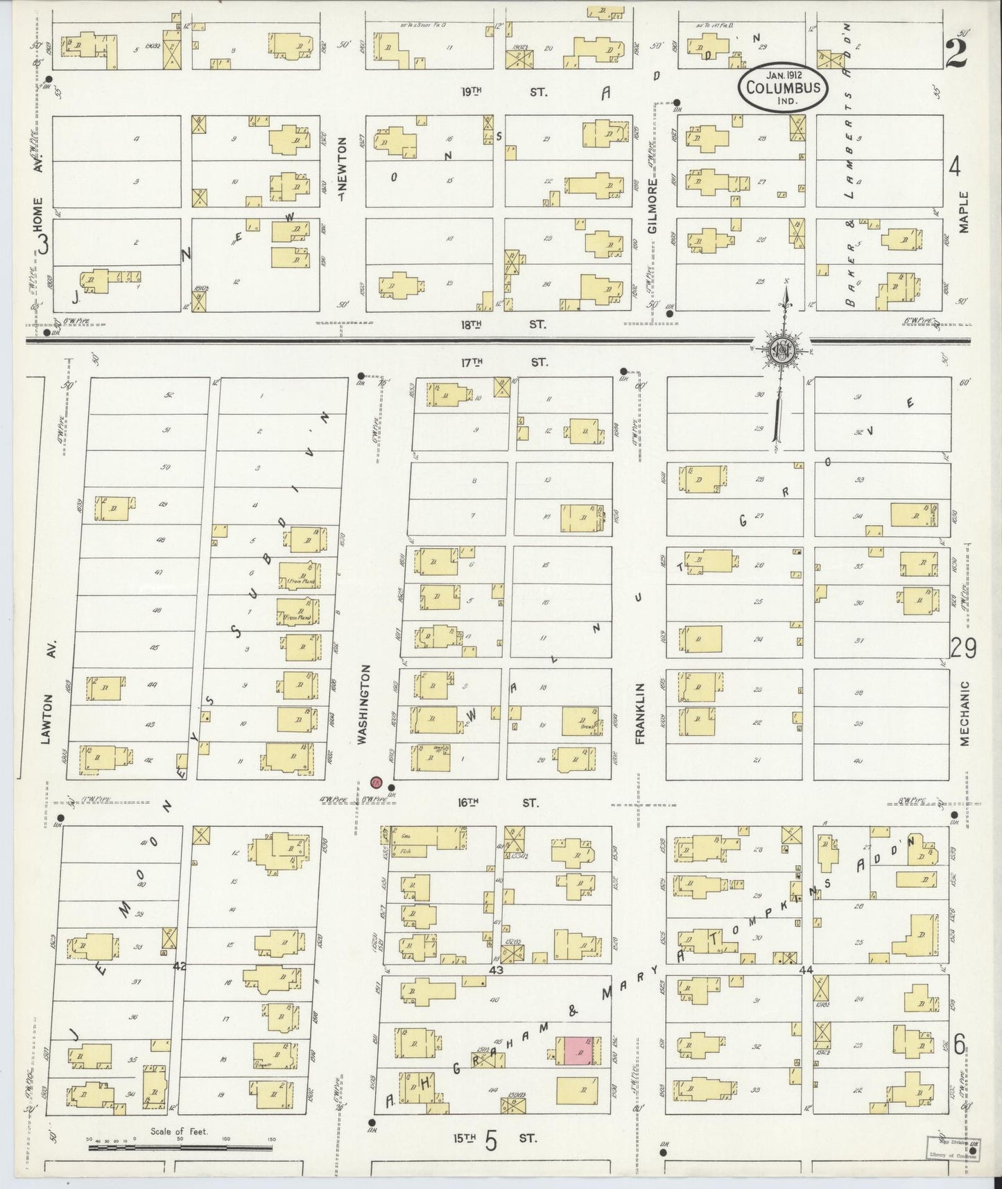 Sanborn Fire Insurance Map from Columbus, Bartholomew County, Indiana (1912), Sheet #0002 - Complete Map Set gallery image, historic Sanborn map, vintage wall art, Indiana Indiana