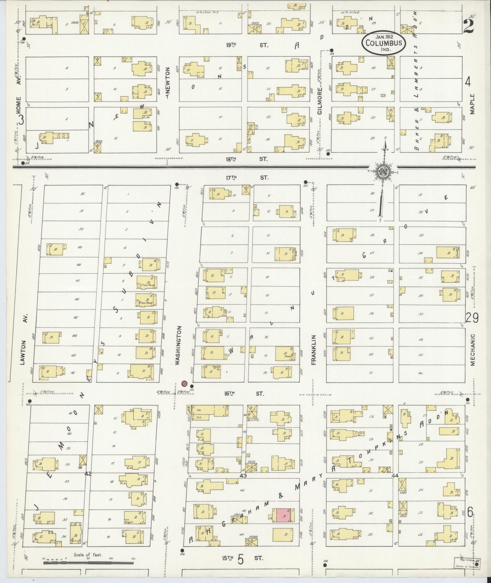 Sanborn Fire Insurance Map from Columbus, Bartholomew County, Indiana (1912), Sheet #0002 - Complete Map Set gallery image, historic Sanborn map, vintage wall art, Indiana Indiana